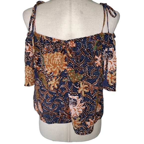 Madewell Silk Cold Shoulder Tie Tassel Straps Sea Floral Crop Top - M - Picture 8 of 15